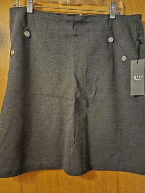 Chalc Industry Women's Charcoal Midi Skirt with Silver-Tone Accent Buttons